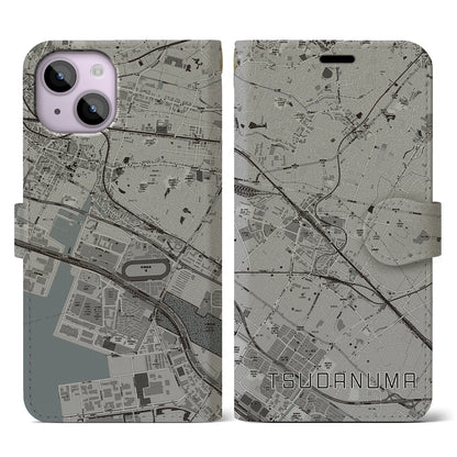 【津田沼（千葉県）】地図柄iPhoneケース（手帳タイプ）モノトーン・iPhone 14 用