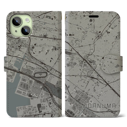 【津田沼（千葉県）】地図柄iPhoneケース（手帳タイプ）モノトーン・iPhone 15 用