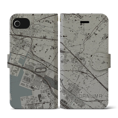 【津田沼（千葉県）】地図柄iPhoneケース（手帳タイプ）モノトーン・iPhone SE（第3 / 第2世代） / 8 / 7 / 6s / 6 用