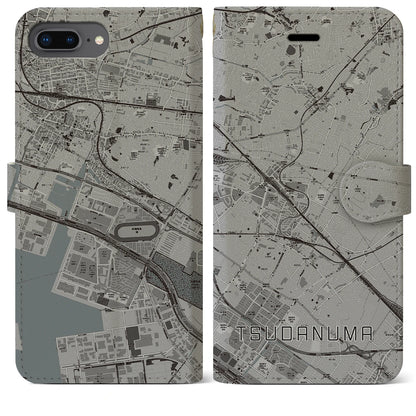 【津田沼（千葉県）】地図柄iPhoneケース（手帳タイプ）モノトーン・iPhone 8Plus /7Plus / 6sPlus / 6Plus 用
