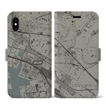 【津田沼（千葉県）】地図柄iPhoneケース（手帳タイプ）モノトーン・iPhone XS / X 用