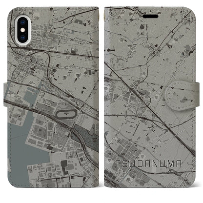 【津田沼（千葉県）】地図柄iPhoneケース（手帳タイプ）モノトーン・iPhone XS Max 用