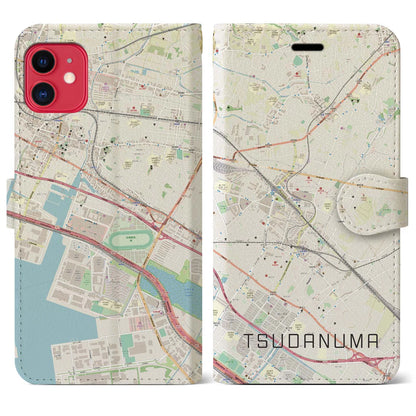 【津田沼（千葉県）】地図柄iPhoneケース（手帳タイプ）ナチュラル・iPhone 11 用