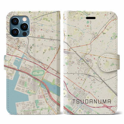 【津田沼（千葉県）】地図柄iPhoneケース（手帳タイプ）ナチュラル・iPhone 12 / 12 Pro 用