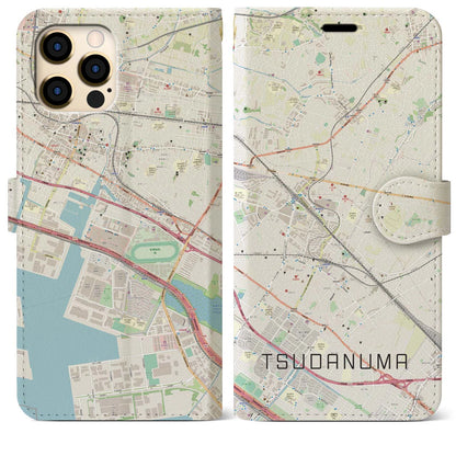 【津田沼（千葉県）】地図柄iPhoneケース（手帳タイプ）ナチュラル・iPhone 12 Pro Max 用