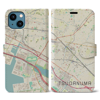 【津田沼（千葉県）】地図柄iPhoneケース（手帳タイプ）ナチュラル・iPhone 13 用