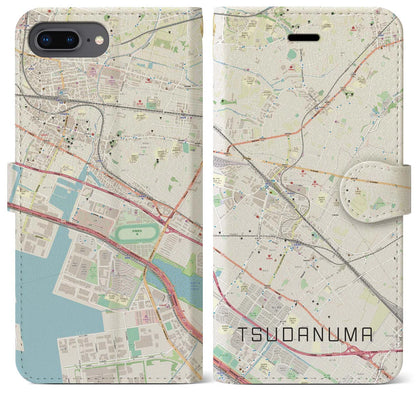 【津田沼（千葉県）】地図柄iPhoneケース（手帳タイプ）ナチュラル・iPhone 8Plus /7Plus / 6sPlus / 6Plus 用