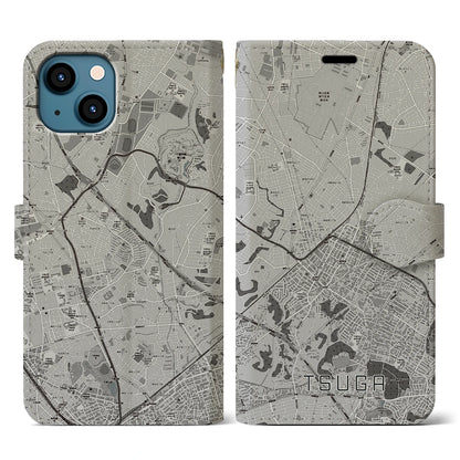 【都賀（千葉県）】地図柄iPhoneケース（手帳タイプ）モノトーン・iPhone 13 用