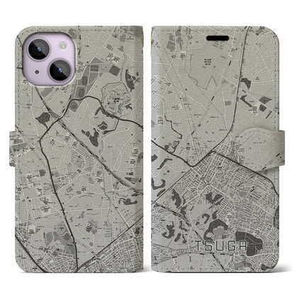 【都賀（千葉県）】地図柄iPhoneケース（手帳タイプ）モノトーン・iPhone 14 用