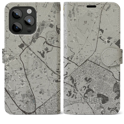 【都賀（千葉県）】地図柄iPhoneケース（手帳タイプ）モノトーン・iPhone 15 Pro Max 用