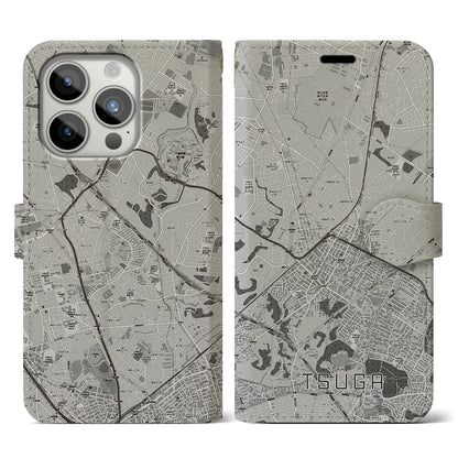 【都賀（千葉県）】地図柄iPhoneケース（手帳タイプ）モノトーン・iPhone 15 Pro 用