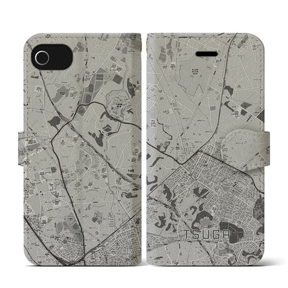 【都賀（千葉県）】地図柄iPhoneケース（手帳タイプ）モノトーン・iPhone SE（第3 / 第2世代） / 8 / 7 / 6s / 6 用