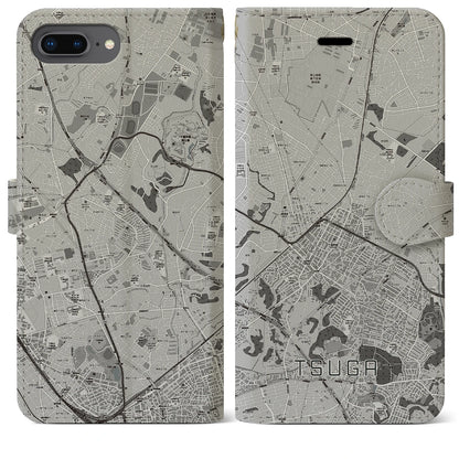【都賀（千葉県）】地図柄iPhoneケース（手帳タイプ）モノトーン・iPhone 8Plus /7Plus / 6sPlus / 6Plus 用