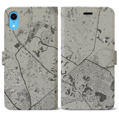 【都賀（千葉県）】地図柄iPhoneケース（手帳タイプ）モノトーン・iPhone XR 用