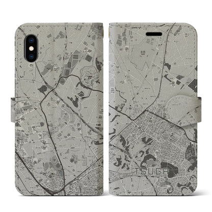 【都賀（千葉県）】地図柄iPhoneケース（手帳タイプ）モノトーン・iPhone XS / X 用