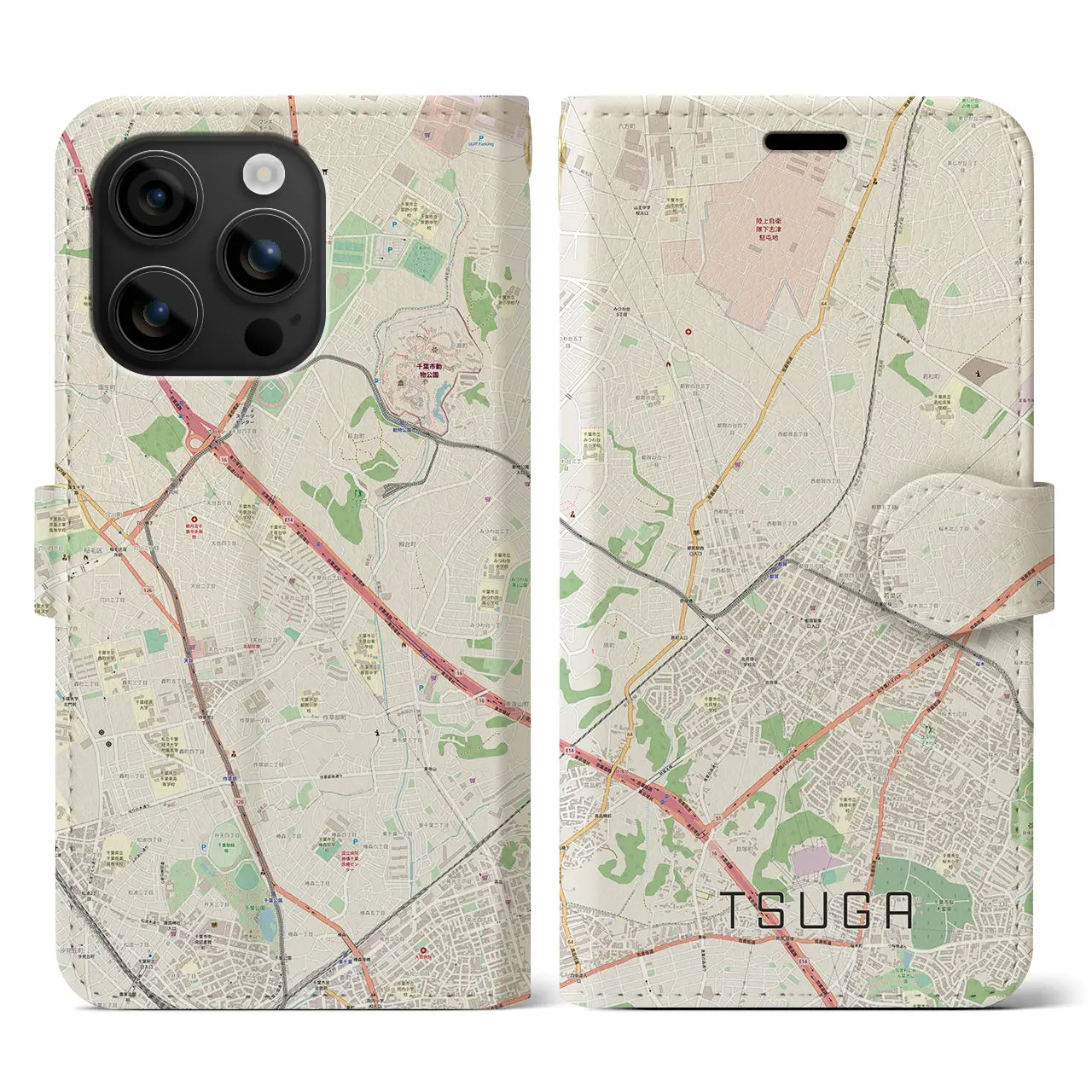 【都賀（千葉県）】地図柄iPhoneケース（手帳タイプ）ナチュラル・iPhone 16 用