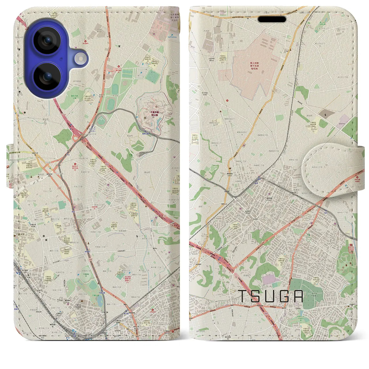 【都賀（千葉県）】地図柄iPhoneケース（手帳タイプ）ナチュラル・iPhone 16 Pro Max 用