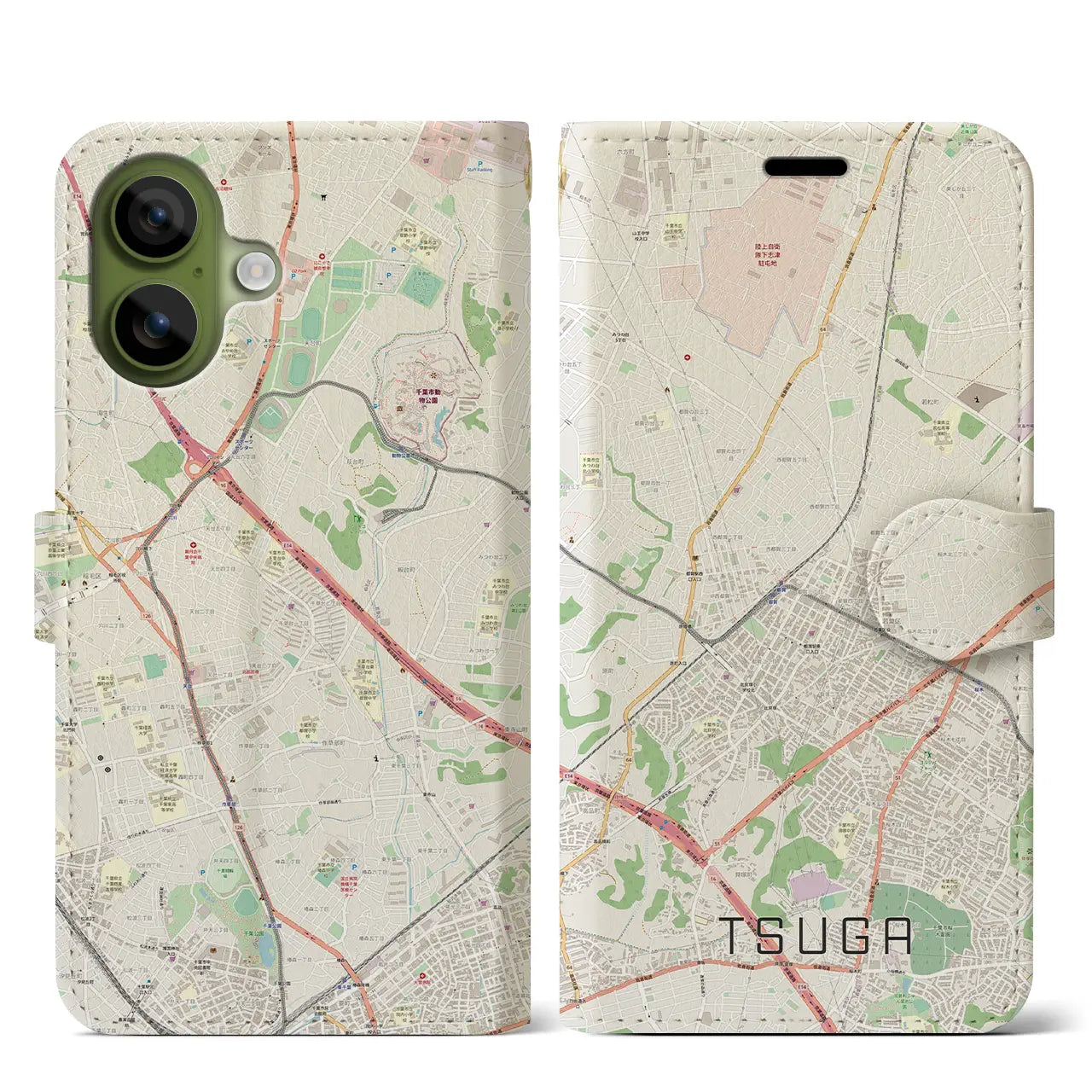 【都賀（千葉県）】地図柄iPhoneケース（手帳タイプ）