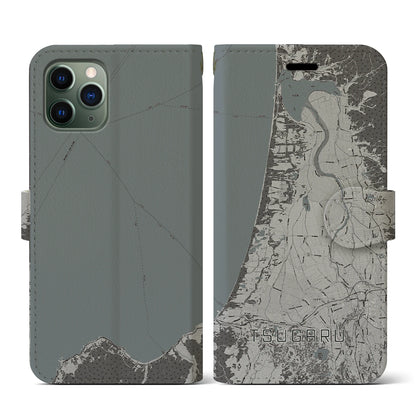 【つがる（青森県）】地図柄iPhoneケース（手帳タイプ）モノトーン・iPhone 11 Pro 用