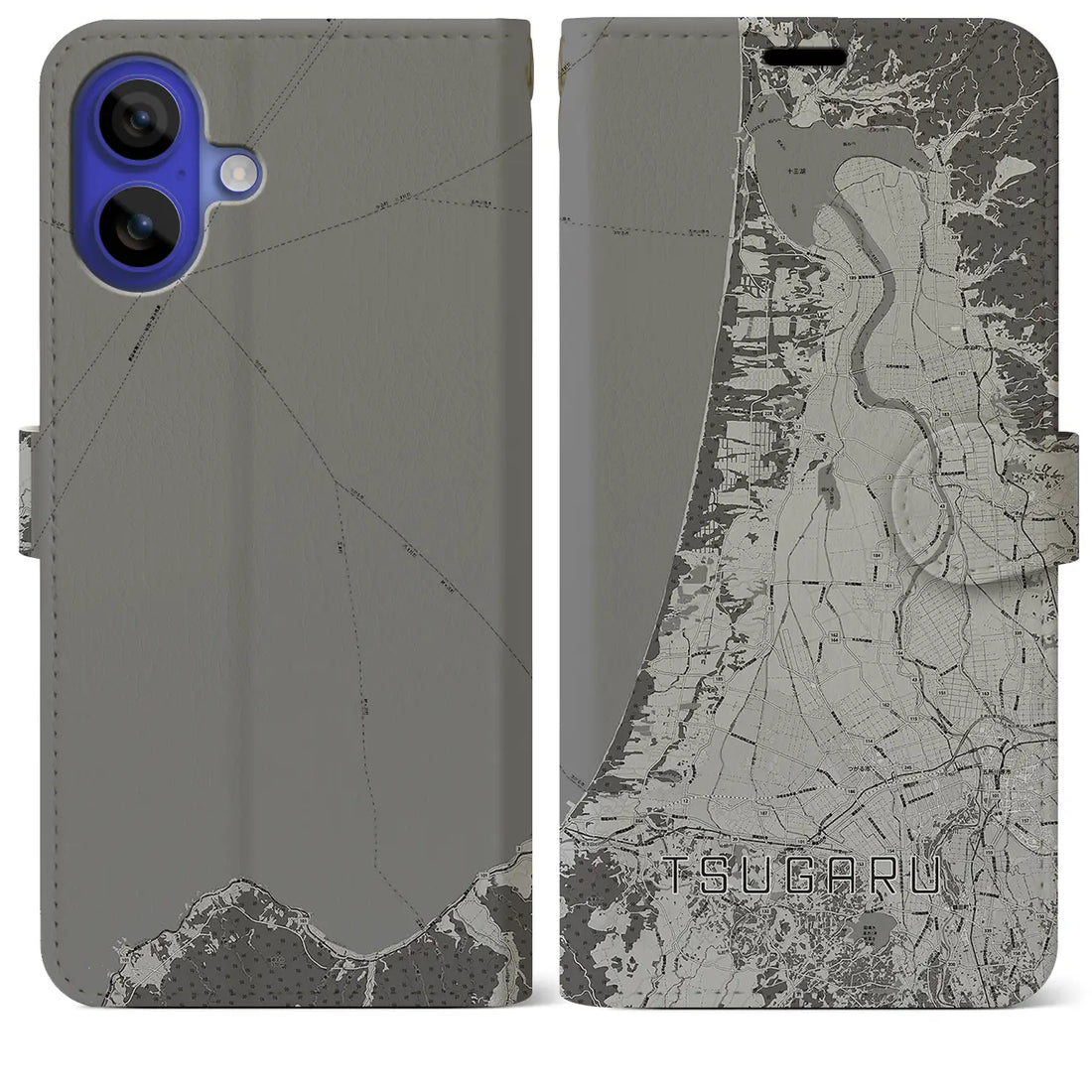 【つがる(青森県)】地図柄iPhoneケース(手帳タイプ)モノトーン・iPhone 16 Pro Max 用