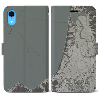 【つがる（青森県）】地図柄iPhoneケース（手帳タイプ）モノトーン・iPhone XR 用