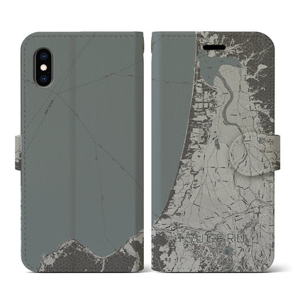 【つがる（青森県）】地図柄iPhoneケース（手帳タイプ）モノトーン・iPhone XS / X 用