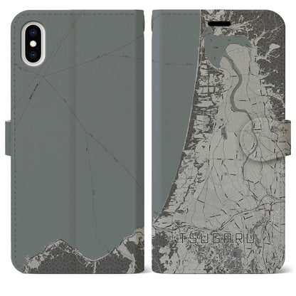 【つがる（青森県）】地図柄iPhoneケース（手帳タイプ）モノトーン・iPhone XS Max 用