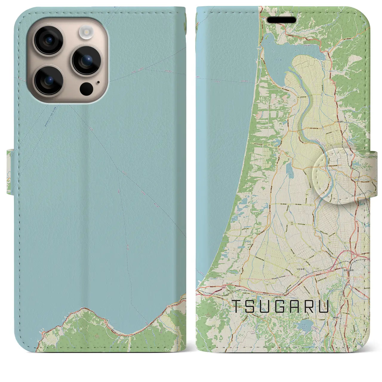 【つがる（青森県）】地図柄iPhoneケース（手帳タイプ）ナチュラル・iPhone 16 Plus 用