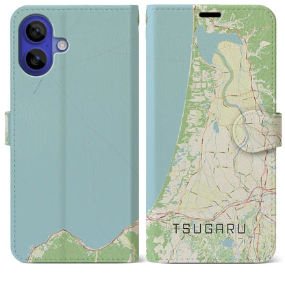 【つがる（青森県）】地図柄iPhoneケース（手帳タイプ）ナチュラル・iPhone 16 Pro Max 用