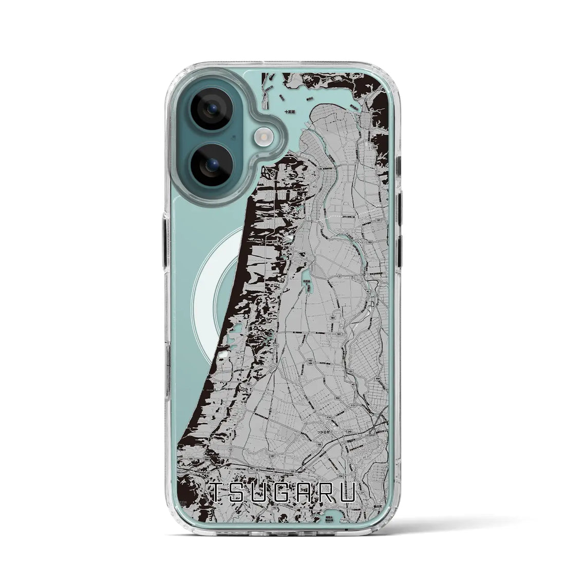 【つがる（青森県）】地図柄iPhoneケース（MagSafeタイプ）モノトーン・iPhone 16 Pro 用