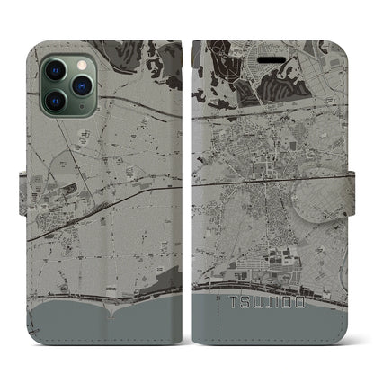 【辻堂（神奈川県）】地図柄iPhoneケース（手帳タイプ）モノトーン・iPhone 11 Pro 用