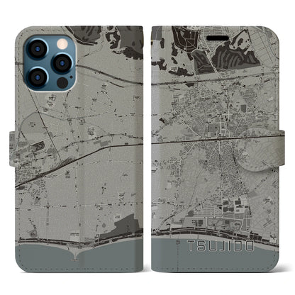 【辻堂（神奈川県）】地図柄iPhoneケース（手帳タイプ）モノトーン・iPhone 12 / 12 Pro 用