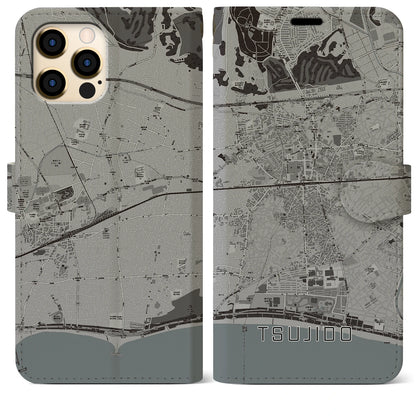 【辻堂（神奈川県）】地図柄iPhoneケース（手帳タイプ）モノトーン・iPhone 12 Pro Max 用