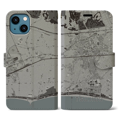 【辻堂（神奈川県）】地図柄iPhoneケース（手帳タイプ）モノトーン・iPhone 13 用