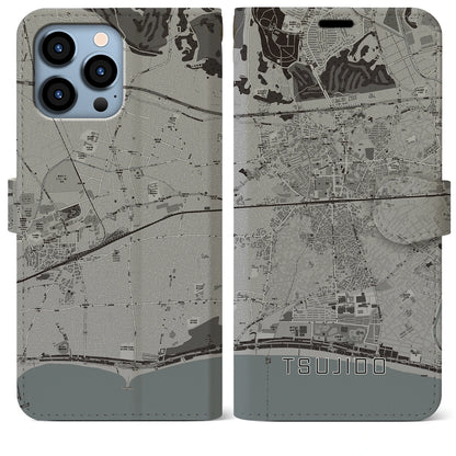 【辻堂（神奈川県）】地図柄iPhoneケース（手帳タイプ）モノトーン・iPhone 13 Pro Max 用