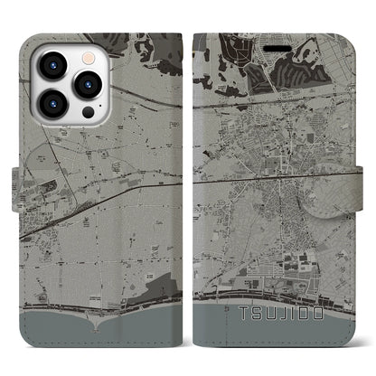 【辻堂（神奈川県）】地図柄iPhoneケース（手帳タイプ）モノトーン・iPhone 13 Pro 用