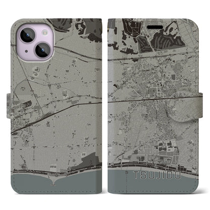 【辻堂（神奈川県）】地図柄iPhoneケース（手帳タイプ）モノトーン・iPhone 14 用