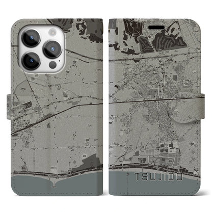 【辻堂（神奈川県）】地図柄iPhoneケース（手帳タイプ）モノトーン・iPhone 14 Pro 用