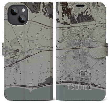 【辻堂（神奈川県）】地図柄iPhoneケース（手帳タイプ）モノトーン・iPhone 14 Plus 用