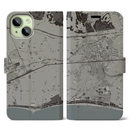 【辻堂（神奈川県）】地図柄iPhoneケース（手帳タイプ）モノトーン・iPhone 15 用