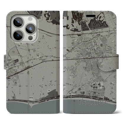 【辻堂（神奈川県）】地図柄iPhoneケース（手帳タイプ）モノトーン・iPhone 15 Pro 用
