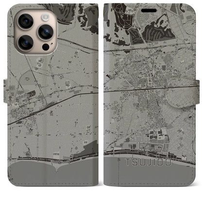 【辻堂（神奈川県）】地図柄iPhoneケース（手帳タイプ）モノトーン・iPhone 16 Plus 用