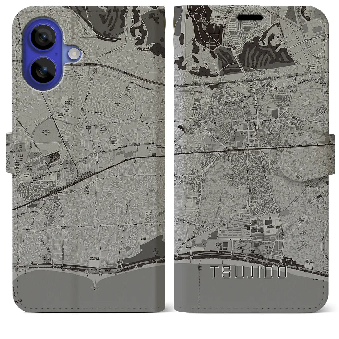 【辻堂(神奈川県)】地図柄iPhoneケース(手帳タイプ)モノトーン・iPhone 16 Pro Max 用