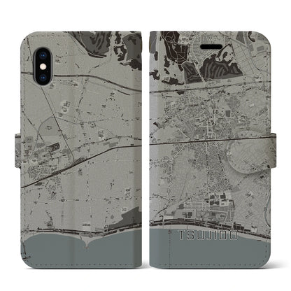 【辻堂（神奈川県）】地図柄iPhoneケース（手帳タイプ）モノトーン・iPhone XS / X 用