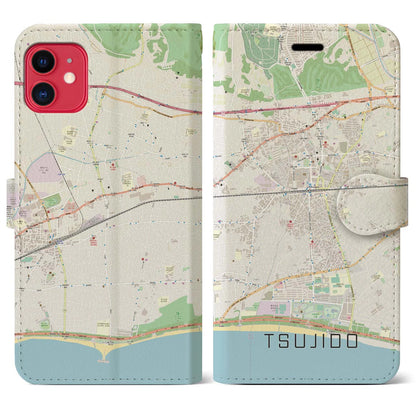 【辻堂（神奈川県）】地図柄iPhoneケース（手帳タイプ）ナチュラル・iPhone 11 用