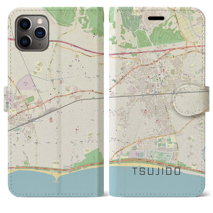 【辻堂（神奈川県）】地図柄iPhoneケース（手帳タイプ）ナチュラル・iPhone 11 Pro Max 用