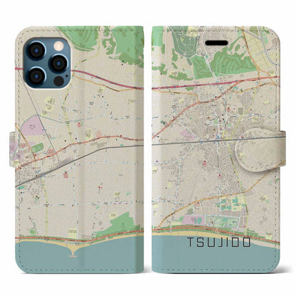 【辻堂（神奈川県）】地図柄iPhoneケース（手帳タイプ）ナチュラル・iPhone 12 / 12 Pro 用
