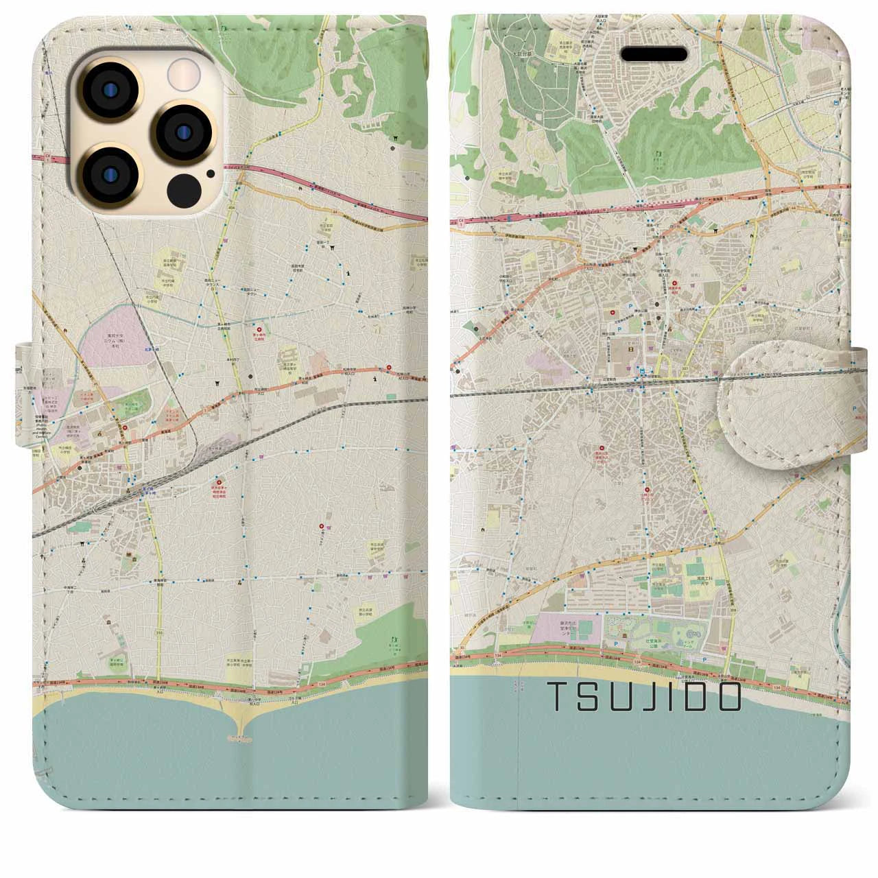 【辻堂】地図柄iPhoneケース（手帳両面タイプ・ナチュラル）iPhone 12 Pro Max 用