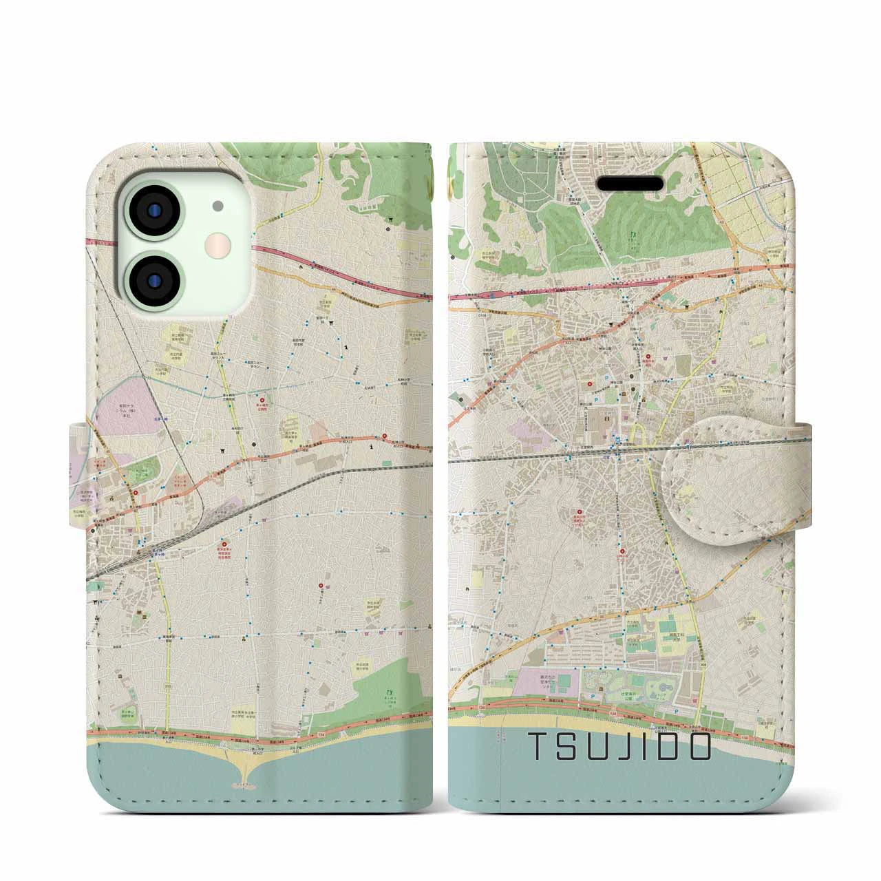【辻堂】地図柄iPhoneケース（手帳両面タイプ・ナチュラル）iPhone 12 mini 用