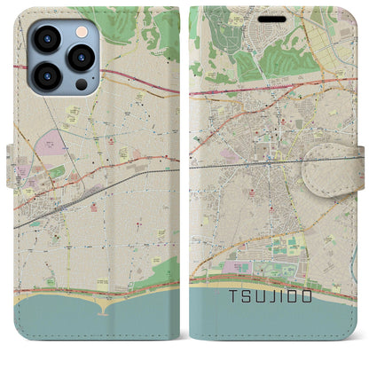 【辻堂（神奈川県）】地図柄iPhoneケース（手帳タイプ）ナチュラル・iPhone 13 Pro Max 用